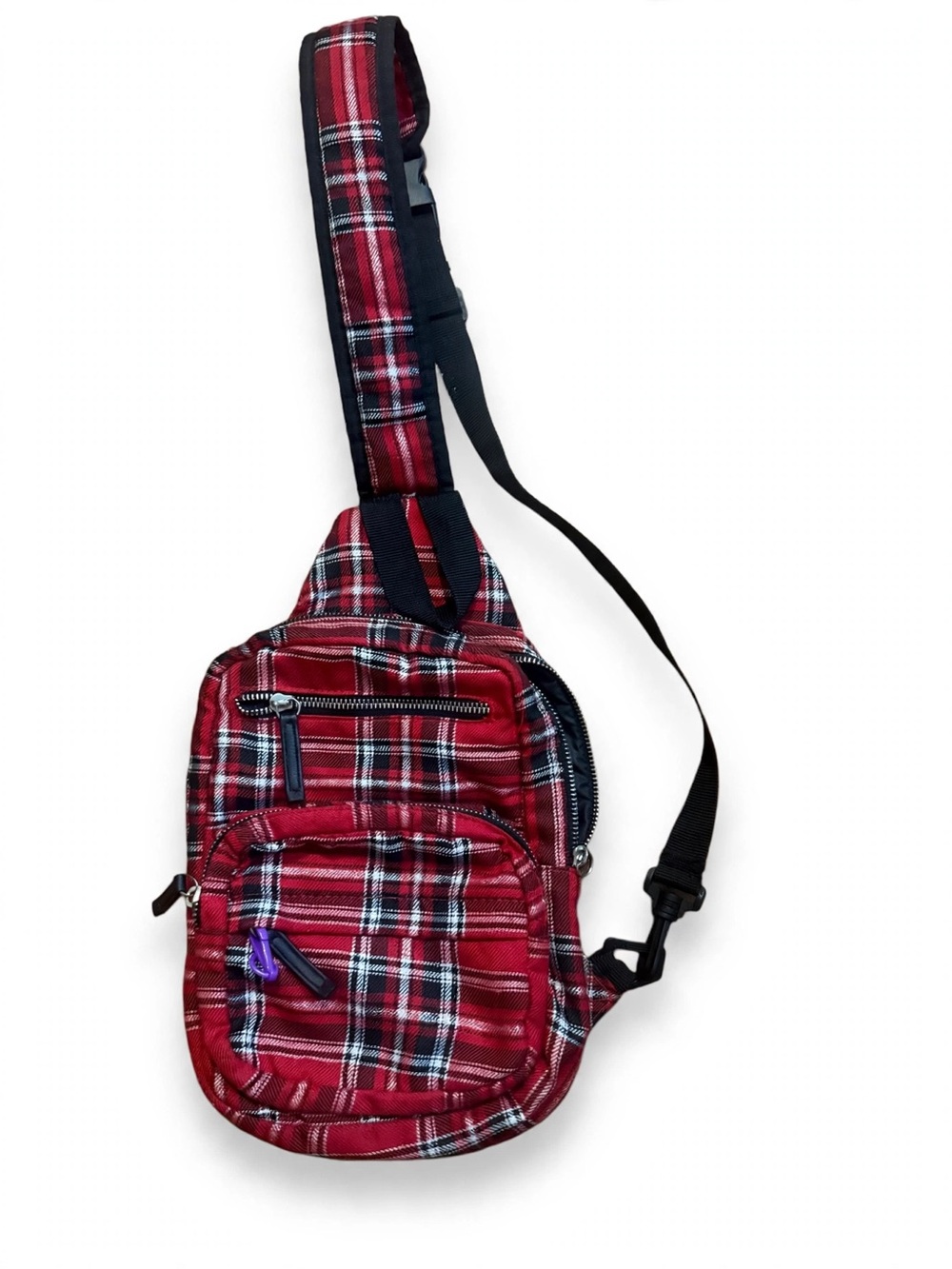 Red Plaid Women's Crossbody Sling Bag with Adjustable Strap